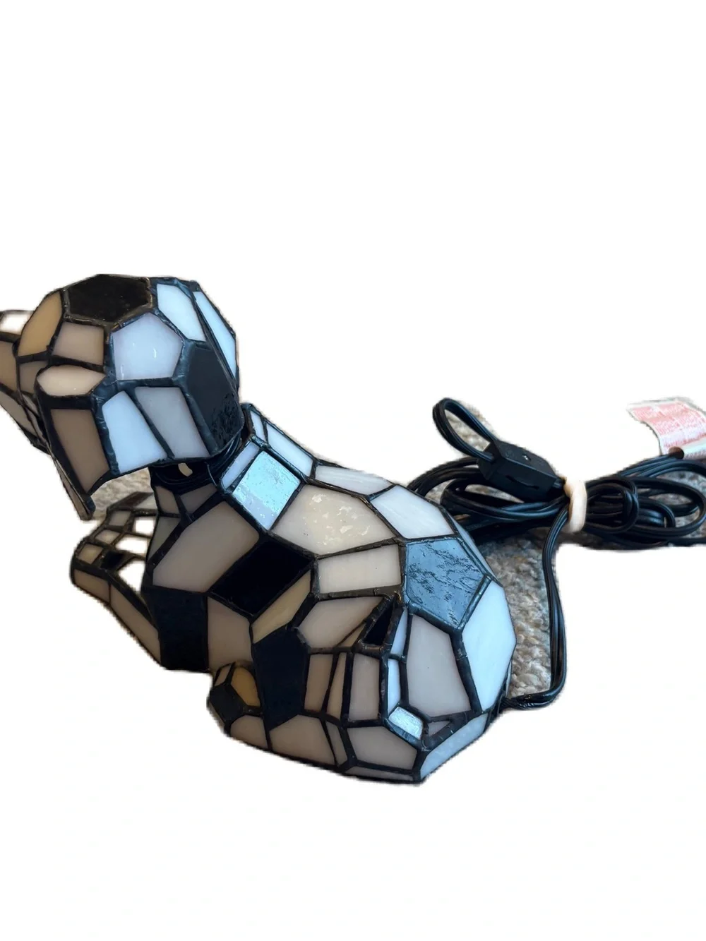 Vintage Tiffany Style Glass Paned Dalmatian Dog Table Lamp Stained Glass